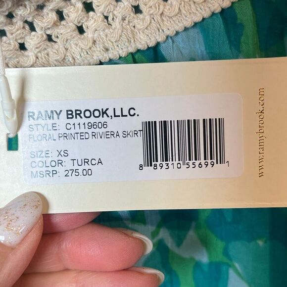 Ramy Brook Floral Printed Riviera Skirt Turquoise XS S Handkerchief Hem Tassel T - Picture 12 of 15